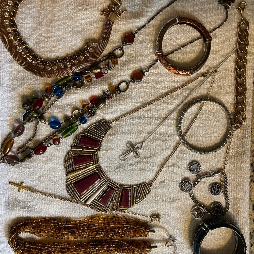 Multiples Vibrant Red and Gold Necklace Collection